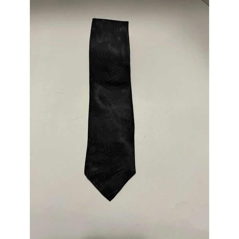 Del Cino Mens Tie Black Tonal Jacquard Abstract Floral Geometric Silk Blend